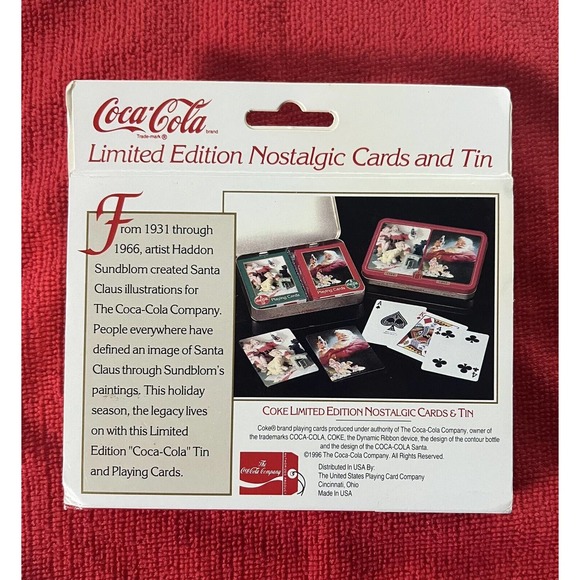 Coca Cola Christmas Santa Nostalgia Playing Cards W/Tin 1996 Limited Edition New - Picture 2 of 4